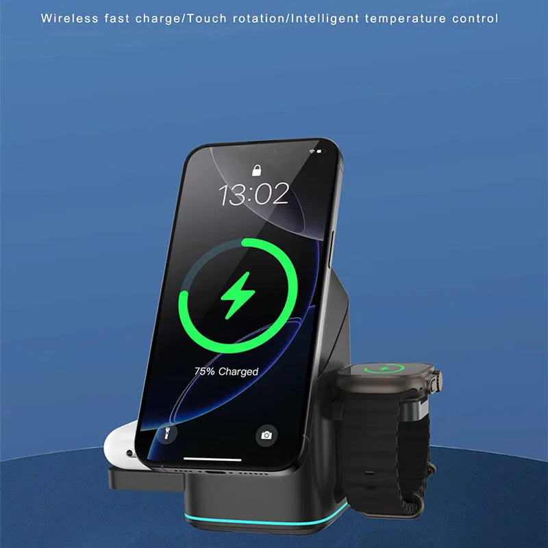 New Magnetic 3 in 1 15W Fast Charger Stand for iPhone 16 15 14 13 S24 Ultra/S25 Wireless Charger