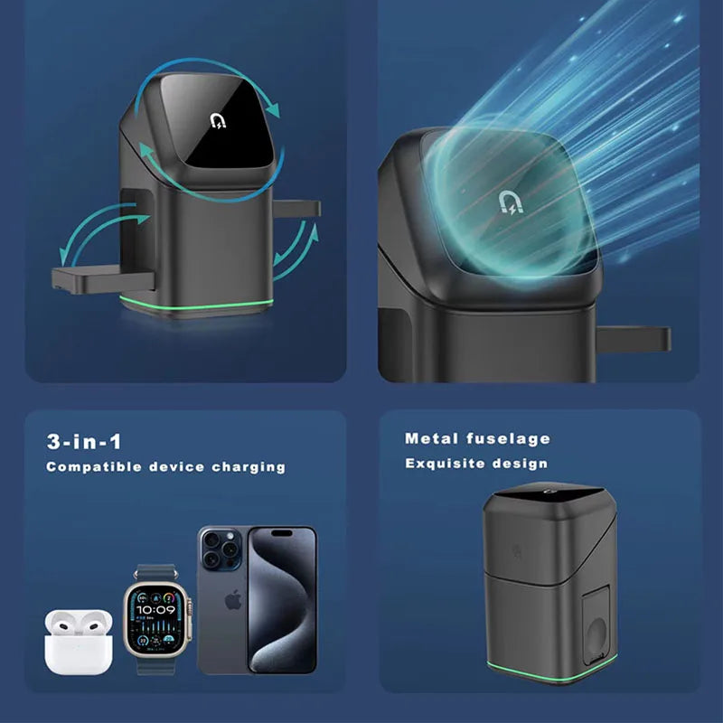 New Magnetic 3 in 1 15W Fast Charger Stand for iPhone 16 15 14 13 S24 Ultra/S25 Wireless Charger