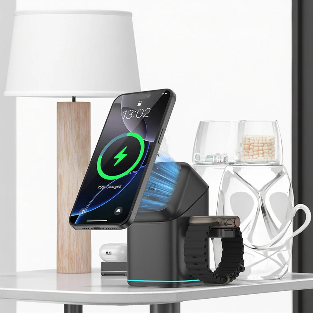 New Magnetic 3 in 1 15W Fast Charger Stand for iPhone 16 15 14 13 S24 Ultra/S25 Wireless Charger