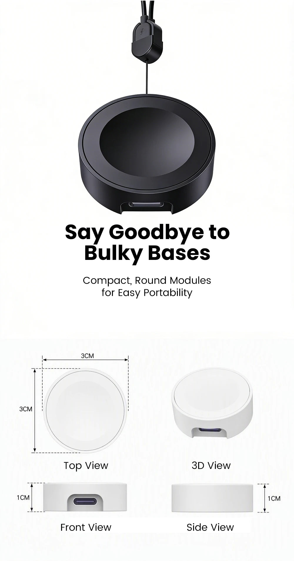 Portable Wireless Charger 2.5W USB Type C Magnetic Fast Charger For 1-12Serirs SE1/2/3 ULTRA1/2/3 SamsungS4/S5/S6/S7/S8/S9 Watch