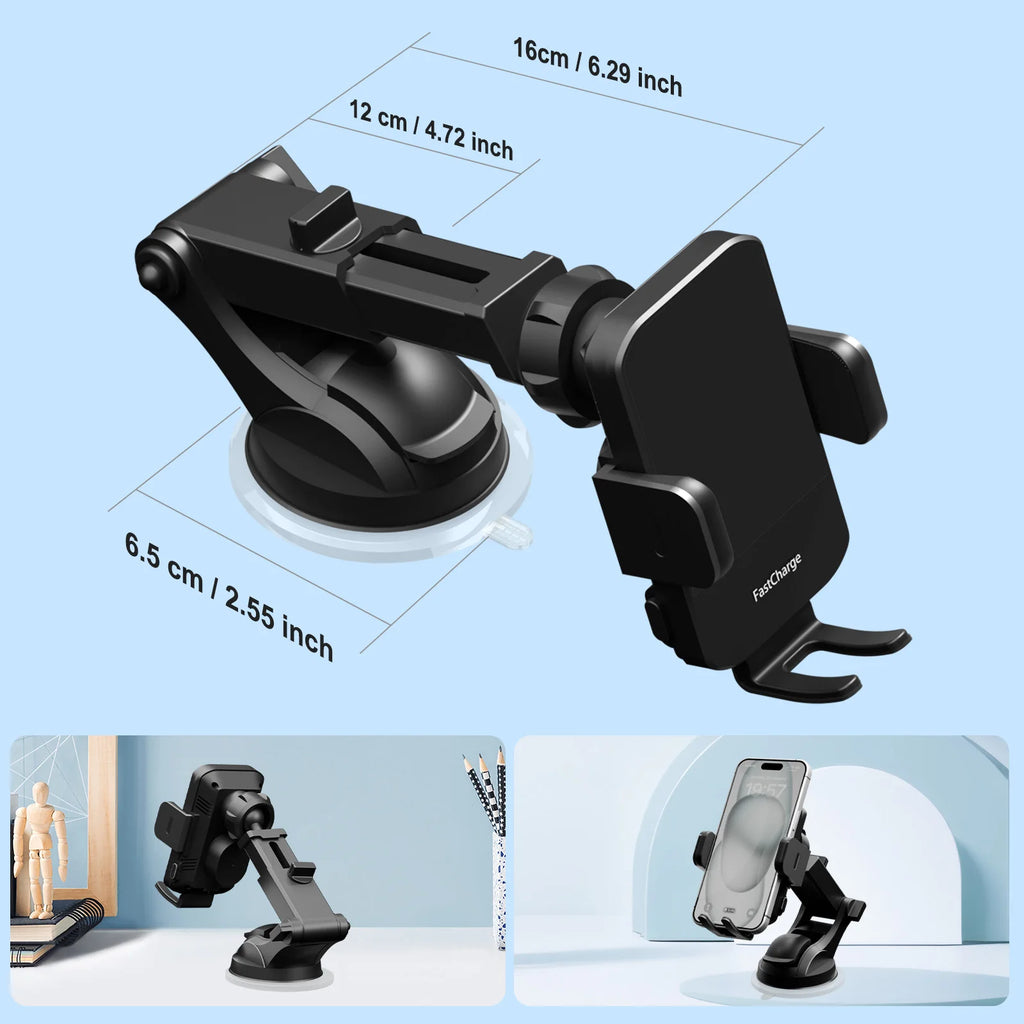 Magnetic Wireless Clamping Car Charger Phone Holder Dashboard