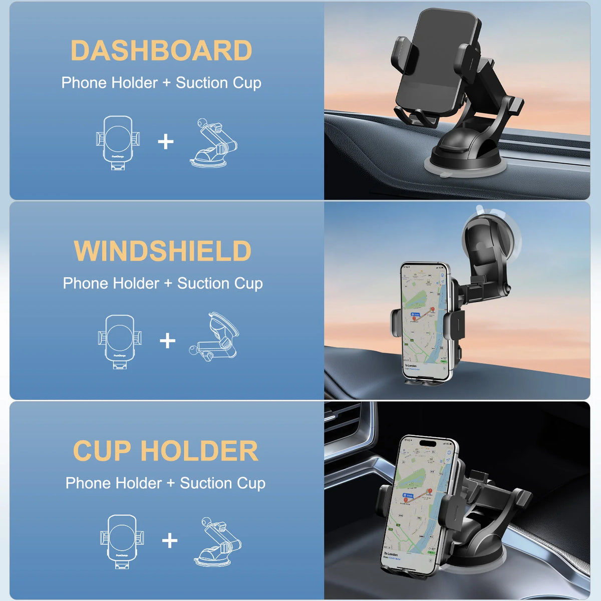 Magnetic Wireless Clamping Car Charger Phone Holder Dashboard