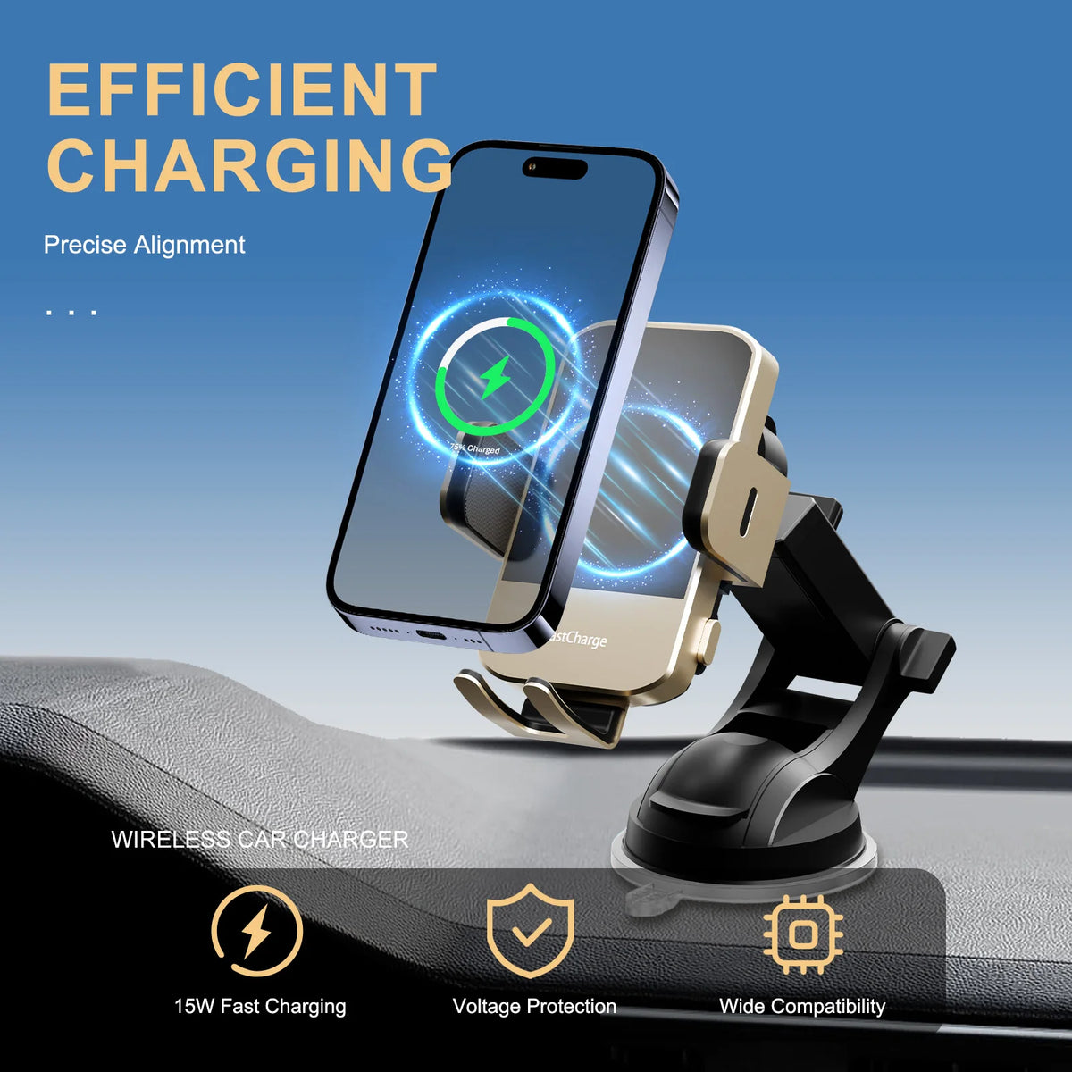 Magnetic Wireless Clamping Car Charger Phone Holder Dashboard
