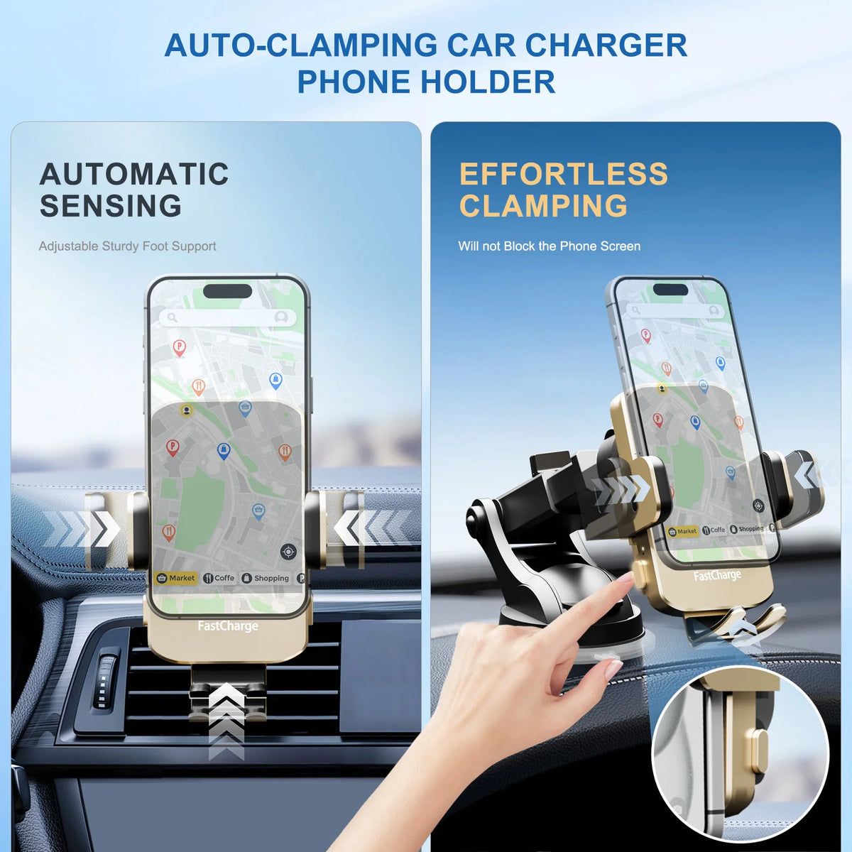 Magnetic Wireless Clamping Car Charger Phone Holder Dashboard