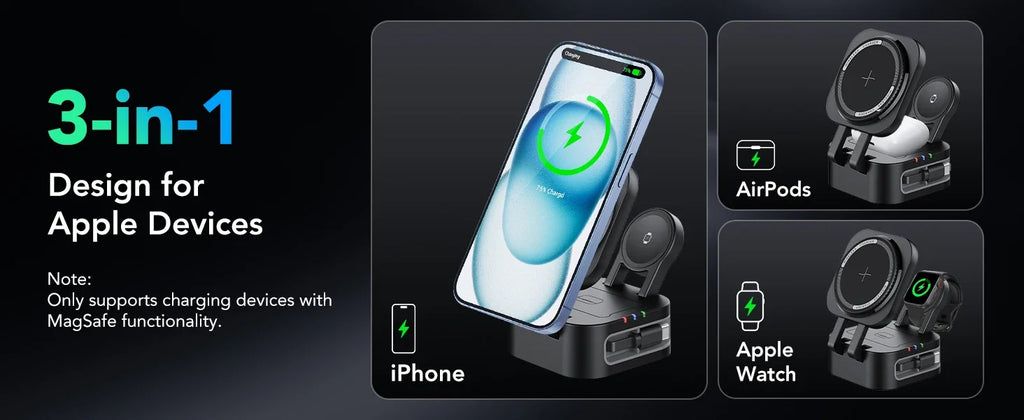 4-in-1 Magnetic Wireless Charger Built-in Retractable Cable Compatible with iPhone iWatch
