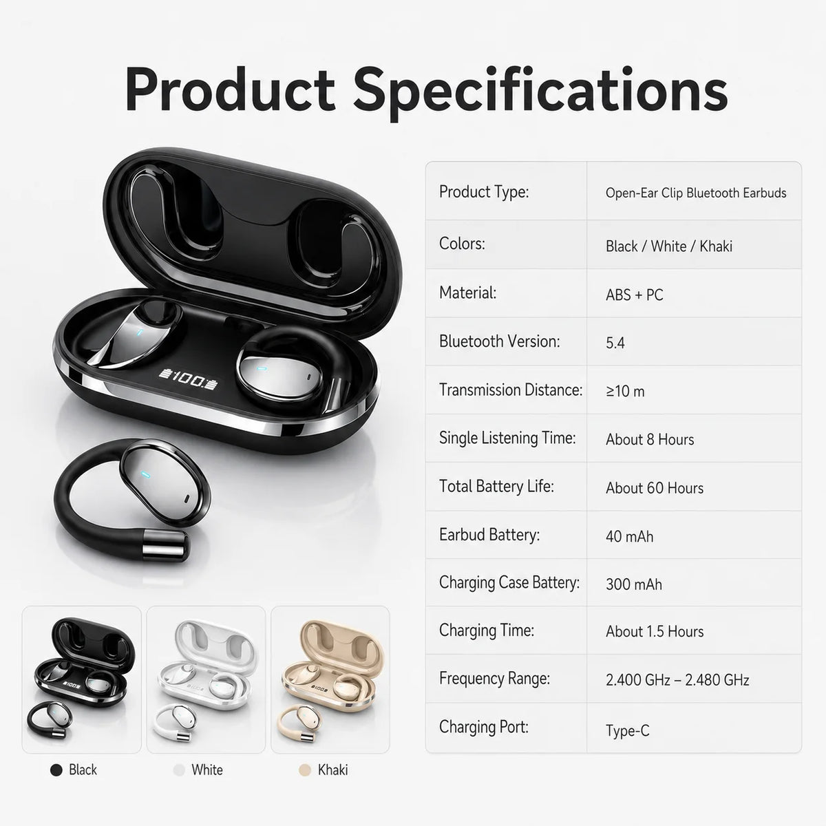 Open Ear Clip Headphones Bluetooth 5.4