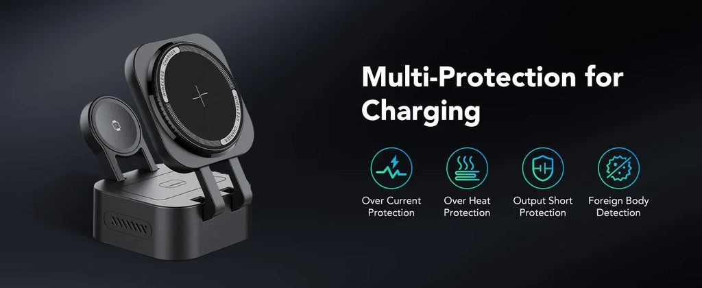 4-in-1 Magnetic Wireless Charger Built-in Retractable Cable Compatible with iPhone iWatch