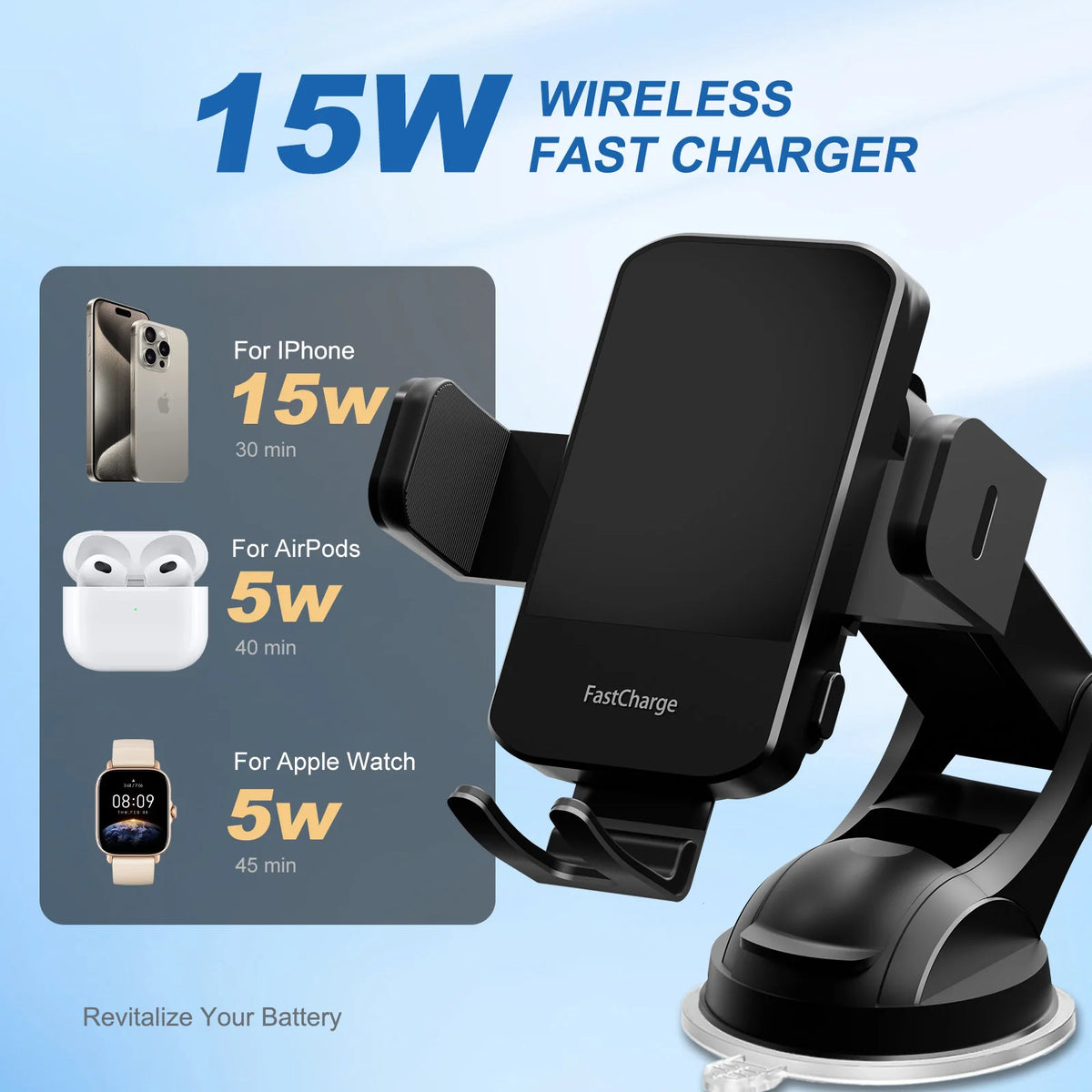 Magnetic Wireless Clamping Car Charger Phone Holder Dashboard