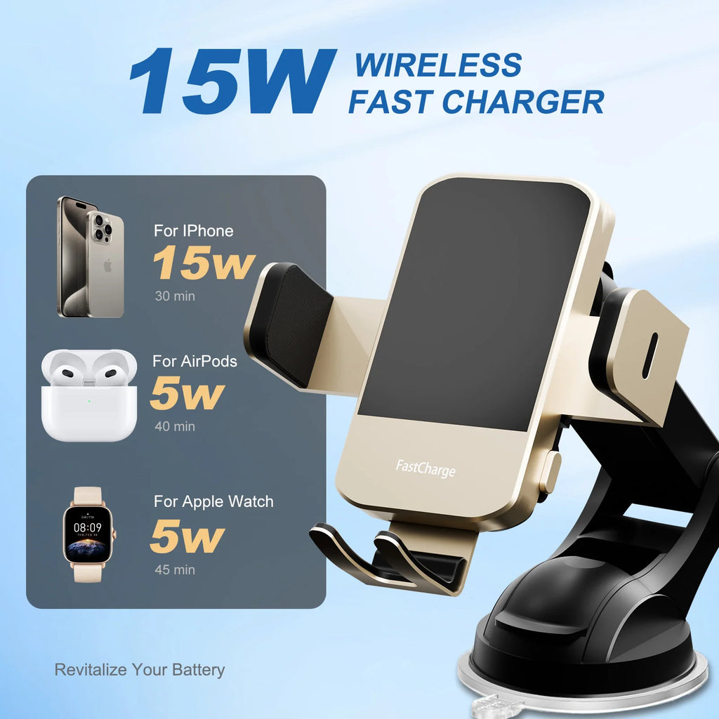 Magnetic Wireless Clamping Car Charger Phone Holder Dashboard