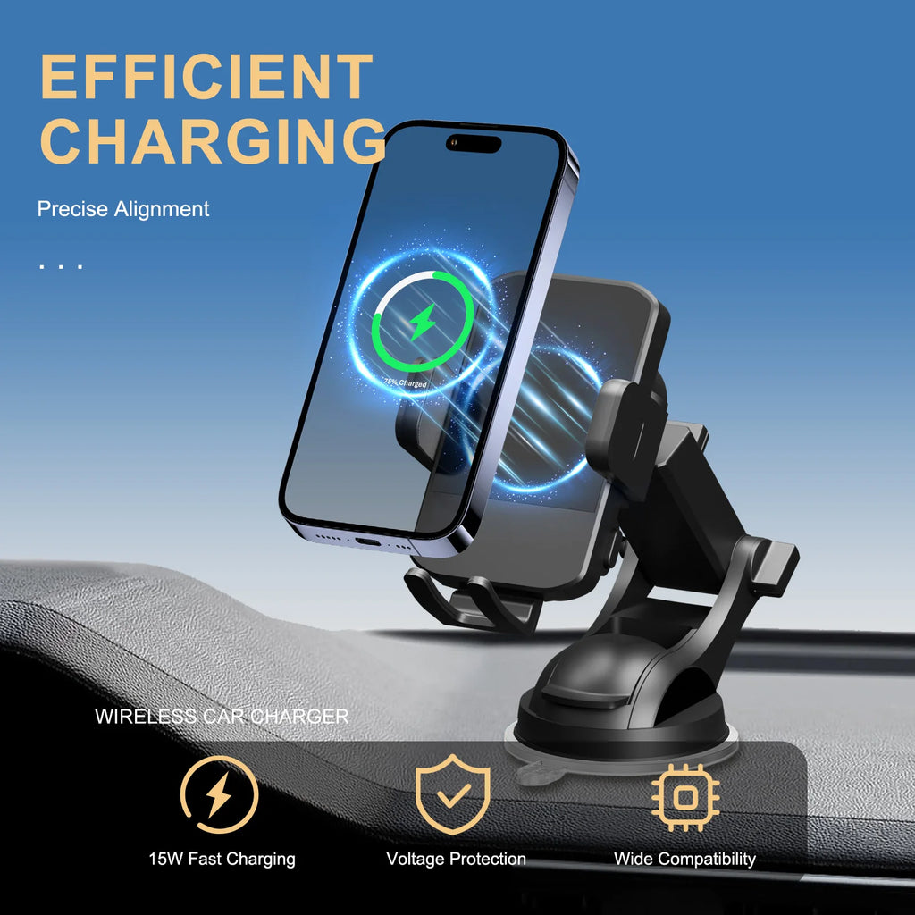 Magnetic Wireless Clamping Car Charger Phone Holder Dashboard