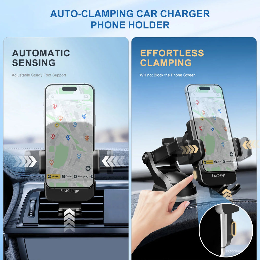 Magnetic Wireless Clamping Car Charger Phone Holder Dashboard