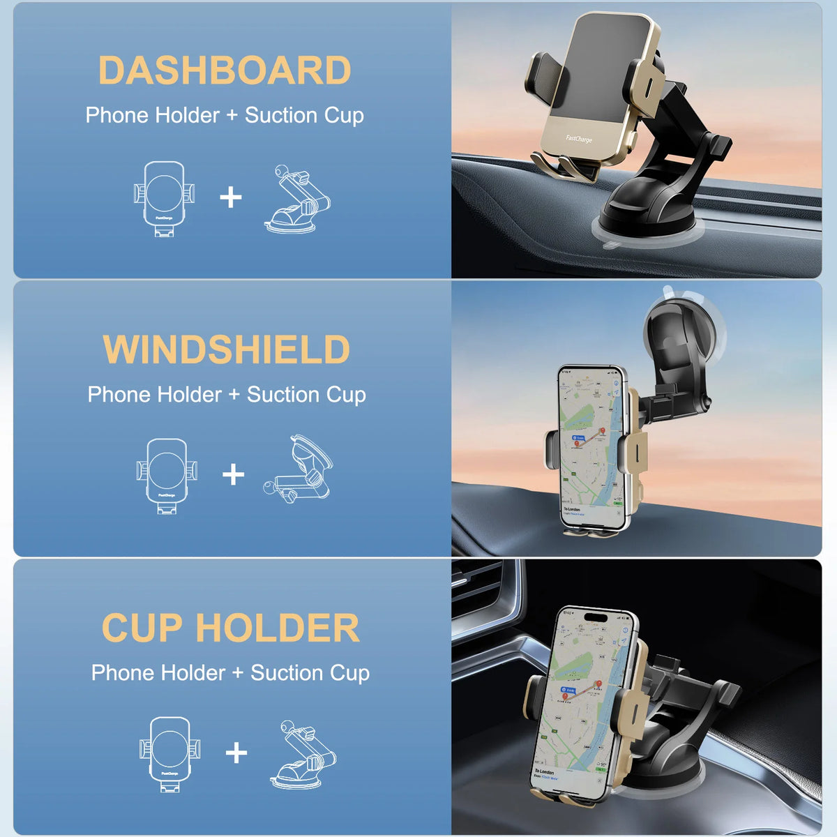Magnetic Wireless Clamping Car Charger Phone Holder Dashboard