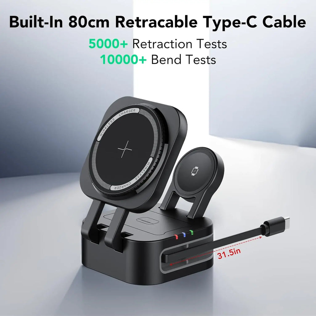4-in-1 Magnetic Wireless Charger Built-in Retractable Cable Compatible with iPhone iWatch
