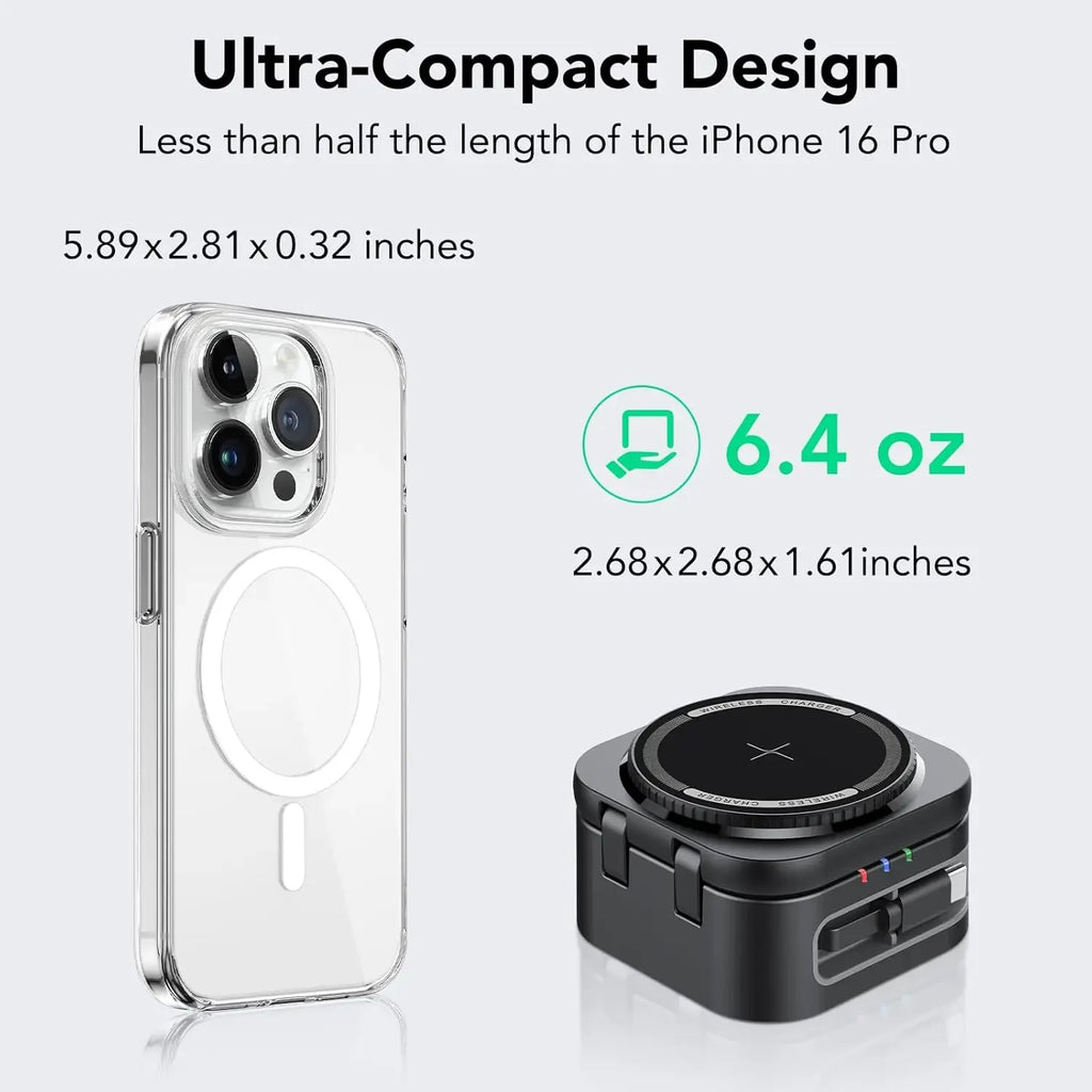 4-in-1 Magnetic Wireless Charger Built-in Retractable Cable Compatible with iPhone iWatch
