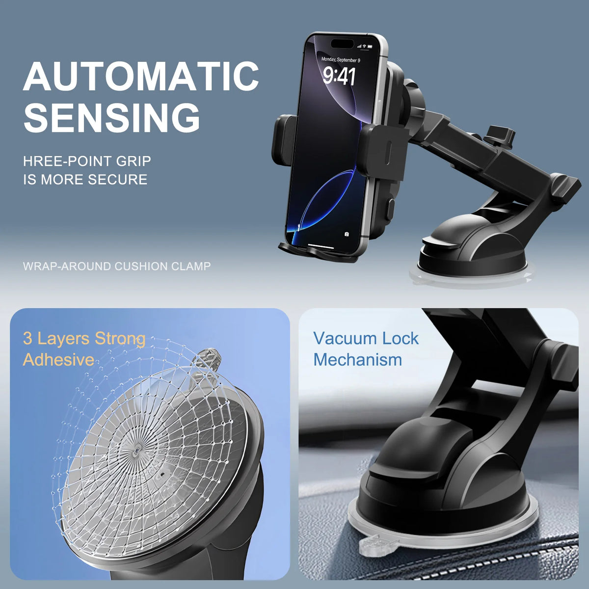Magnetic Wireless Clamping Car Charger Phone Holder Dashboard