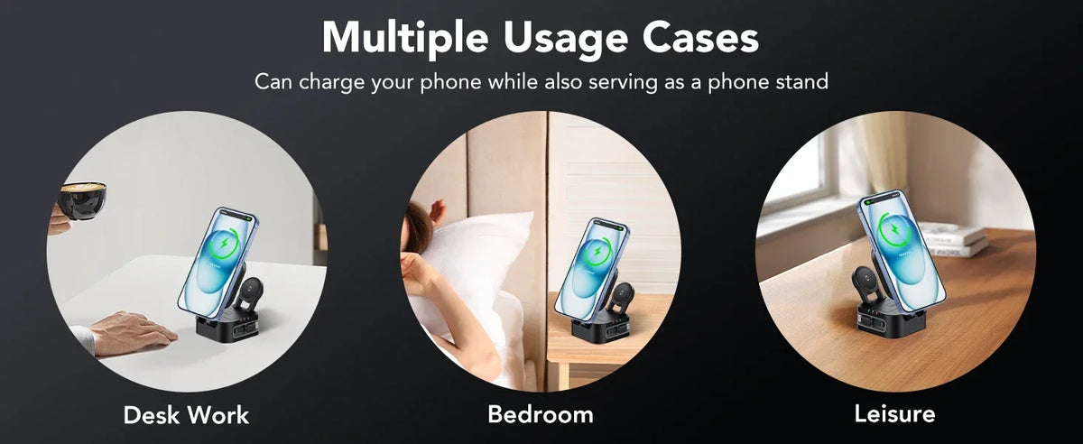 4-in-1 Magnetic Wireless Charger Built-in Retractable Cable Compatible with iPhone iWatch